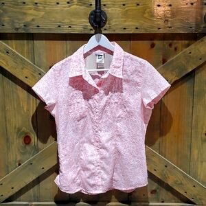 NORTH FACE POWDER PINK BUTTON DOWN TOP SIZE LARGE ATHLIESURE OUTDOOR ADVENTURE